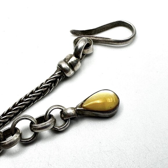 Vintage 1970s-80s Sterling Silver and Golden Mother of Pearl Fringe Bib Necklace - Picture 11 of 12